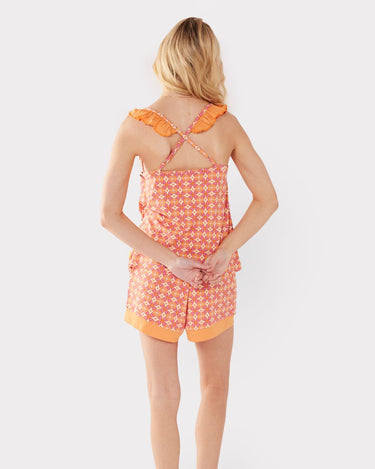 Jersey Orange & Pink Retro Tile Print Cami Short Pyjama Set
